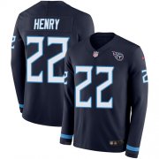 Wholesale Cheap Nike Titans #22 Derrick Henry Navy Blue Team Color Men's Stitched NFL Limited Therma Long Sleeve Jersey