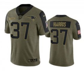 Wholesale Cheap Men\'s New England Patriots #37 Damien Harris Olive 2021 Salute To Service Limited Stitched Jersey