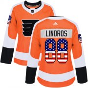 Wholesale Cheap Adidas Flyers #88 Eric Lindros Orange Home Authentic USA Flag Women's Stitched NHL Jersey
