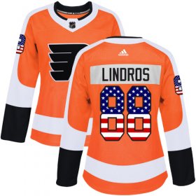Wholesale Cheap Adidas Flyers #88 Eric Lindros Orange Home Authentic USA Flag Women\'s Stitched NHL Jersey