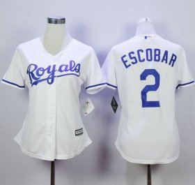 Wholesale Cheap Royals #2 Alcides Escobar White Home Women\'s Stitched MLB Jersey