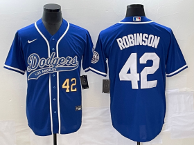 Wholesale Cheap Men\'s Los Angeles Dodgers #42 Jackie Robinson Number Blue With Patch Cool Base Stitched Baseball Jersey