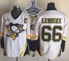 Wholesale Cheap Penguins #66 Mario Lemieux White CCM Throwback 2017 Stanley Cup Finals Champions Stitched NHL Jersey