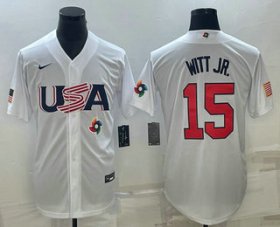 Cheap Men\'s USA Baseball #15 Bobby Witt Jr Number 2023 White World Baseball Classic Replica Stitched Jersey1