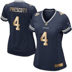 Wholesale Cheap Nike Cowboys #4 Dak Prescott Navy Blue Team Color Women\'s Stitched NFL Elite Gold Jersey