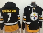 Wholesale Cheap Nike Steelers #7 Ben Roethlisberger Black/Gold Name & Number Pullover NFL Hoodie