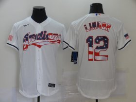 Wholesale Cheap Men\'s Cleveland Indians #12 Francisco Lindor White USA Flag Stitched MLB Flex Base Nike Jersey