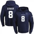 Wholesale Cheap Nike Cowboys #8 Troy Aikman Navy Blue Name & Number Pullover NFL Hoodie