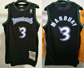 Wholesale Cheap Men\'s Minnesota Timberwolves #3 Stephon Marbury 1997-98 Black Hardwood Classics Soul Swingman Throwback Jersey