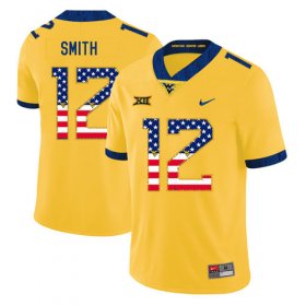 Wholesale Cheap West Virginia Mountaineers 12 Geno Smith Yellow USA Flag College Football Jersey