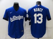 Wholesale Cheap Men's Los Angeles Dodgers #13 Max Muncy Blue 2021 City Connect Cool Base Stitched Jersey