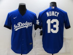 Wholesale Cheap Men\'s Los Angeles Dodgers #13 Max Muncy Blue 2021 City Connect Cool Base Stitched Jersey