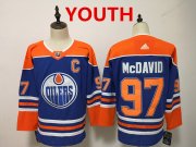 Wholesale Cheap Youth Edmonton Oilers #97 Connor McDavid Royal Blue With Orange Home Hockey Stitched NHL Jersey