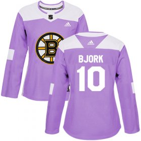Wholesale Cheap Adidas Bruins #10 Anders Bjork Purple Authentic Fights Cancer Women\'s Stitched NHL Jersey