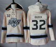 Wholesale Cheap Kings #32 Jonathan Quick Cream Sawyer Hooded Sweatshirt Stitched NHL Jersey