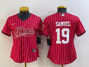 Wholesale Cheap Women's San Francisco 49ers #19 Deebo Samuel Red Pinstripe With Patch Cool Base Stitched Baseball Jersey
