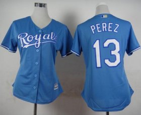 Wholesale Cheap Royals #13 Salvador Perez Light Blue Alternate 1 Women\'s Stitched MLB Jersey