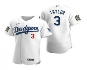 Wholesale Cheap Men\'s Los Angeles Dodgers #3 Chris Taylor White 2020 World Series Authentic Flex Nike Jersey