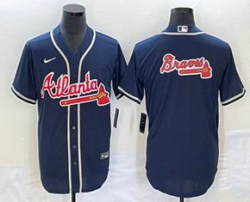 Cheap Men\'s Atlanta Braves Navy Team Big Logo Cool Base Stitched Baseball Jersey