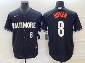 Wholesale Cheap Men\'s Baltimore Orioles #8 Cal Ripken Jr Number Black 2023 City Connect Cool Base Stitched Jersey 2