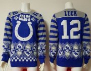 Wholesale Cheap Nike Colts #12 Andrew Luck Royal Blue/White Men's Ugly Sweater