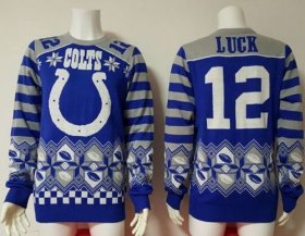 Wholesale Cheap Nike Colts #12 Andrew Luck Royal Blue/White Men\'s Ugly Sweater
