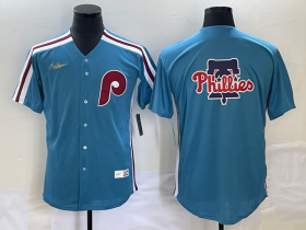 Wholesale Cheap Men\'s Philadelphia Phillies Big Logo Blue Cooperstown Throwback Cool Base Nike Jersey