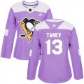 Wholesale Cheap Adidas Penguins #13 Brandon Tanev Purple Authentic Fights Cancer Women's Stitched NHL Jersey