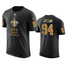 Wholesale Cheap Saints #94 Cameron Jordan Black Men\'s Black History Month T-Shirt