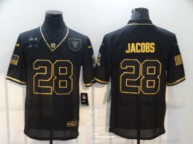 Wholesale Cheap Men\'s Las Vegas Raiders #28 Josh Jacobs Black Gold 2020 Salute To Service Stitched NFL Nike Limited Jersey