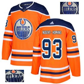 Wholesale Cheap Adidas Oilers #93 Ryan Nugent-Hopkins Orange Home Authentic Fashion Gold Stitched NHL Jersey