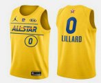 Wholesale Cheap Men's 2021 All-Star #0 Damian Lillard Yellow Western Conference Stitched NBA Jersey