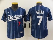 Wholesale Cheap Youth Los Angeles Dodgers #7 Julio Urias Navy Blue Pinstripe Stitched MLB Cool Base Nike Jersey