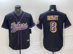 Cheap Men\'s Los Angeles Lakers #8 Kobe Bryant Black Cool Base Stitched Baseball Jersey