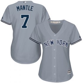 Wholesale Cheap Yankees #7 Mickey Mantle Grey Road Women\'s Stitched MLB Jersey