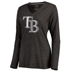 Wholesale Cheap Women\'s Tampa Bay Rays Platinum Collection Long Sleeve V-Neck Tri-Blend T-Shirt Black