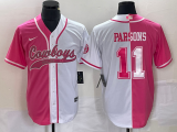 Wholesale Cheap Men's Dallas Cowboys #11 Micah Parsons Pink White Two Tone With Patch Cool Base Stitched Baseball Jersey