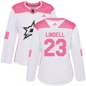 Cheap Adidas Stars #23 Esa Lindell White/Pink Authentic Fashion Women\'s Stitched NHL Jersey