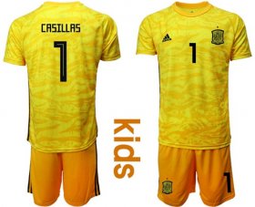 Wholesale Cheap Spain #1 Casillas Yellow Goalkeeper Kid Soccer Country Jersey