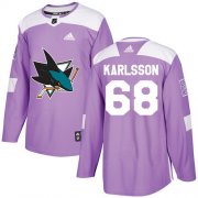 Wholesale Cheap Adidas Sharks #68 Melker Karlsson Purple Authentic Fights Cancer Stitched NHL Jersey