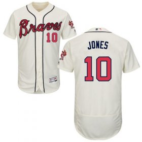 Wholesale Cheap Braves #10 Chipper Jones Cream Flexbase Authentic Collection Stitched MLB Jersey