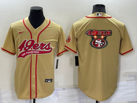 Wholesale Cheap Men\'s San Francisco 49ers Gold Team Big Logo With Patch Cool Base Stitched Baseball Jersey