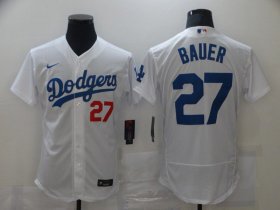Wholesale Cheap Men\'s Los Angeles Dodgers #27 Trevor Bauer White Stitched MLB Flex Base Nike Jersey