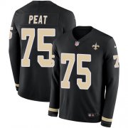 Wholesale Cheap Nike Saints #75 Andrus Peat Black Team Color Men's Stitched NFL Limited Therma Long Sleeve Jersey
