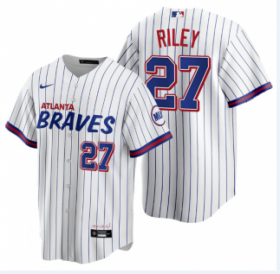 Wholesale Cheap Men\'s Atlanta Braves #27 Austin Riley 2021 City Connect Stitched White Jersey