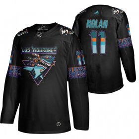 Wholesale Cheap San Jose Sharks #11 Owen Nolan Men\'s Adidas 2020 Los Tiburones Limited NHL Jersey Black