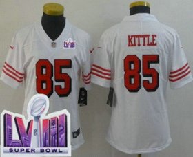 Cheap Women\'s San Francisco 49ers #85 George Kittle Limited White Throwback LVIII Super Bowl Vapor Jersey