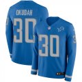Wholesale Cheap Nike Lions #30 Jeff Okudah Blue Team Color Men's Stitched NFL Limited Therma Long Sleeve Jersey