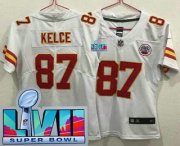 Cheap Women's Kansas City Chiefs #87 Travis Kelce Limited White Super Bowl LVII Vapor Jersey