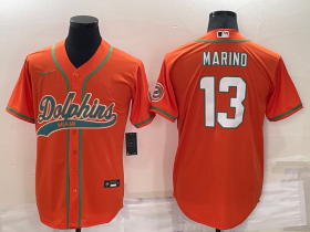 Wholesale Cheap Men\'s Miami Dolphins #13 Dan Marino Orange Stitched Cool Base Nike Baseball Jersey
